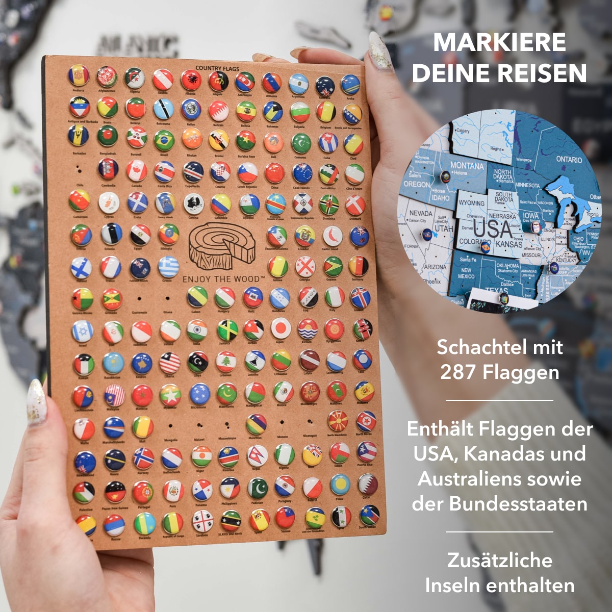 3D Weltkarte aus Holz Aqua