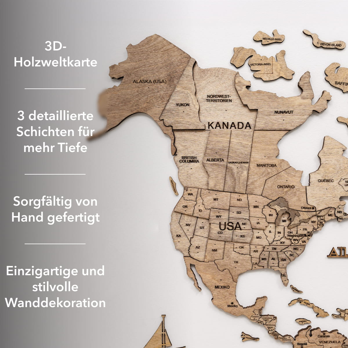3D Weltkarte aus Holz Terra