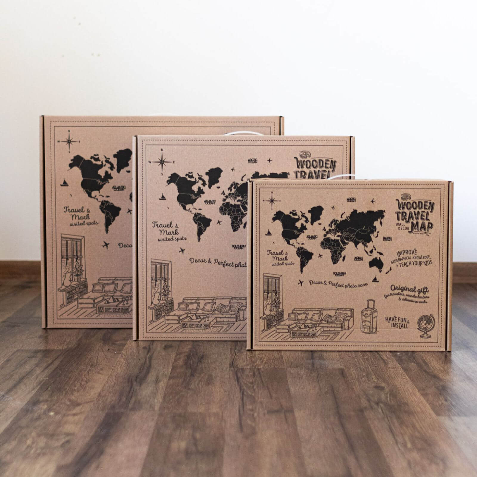 3D Wooden World Map Midnight