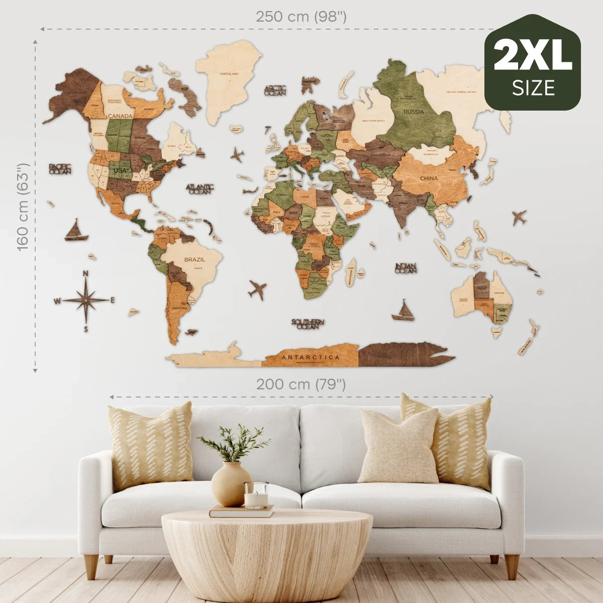 3D Weltkarte aus Holz Natural von Enjoy The Wood