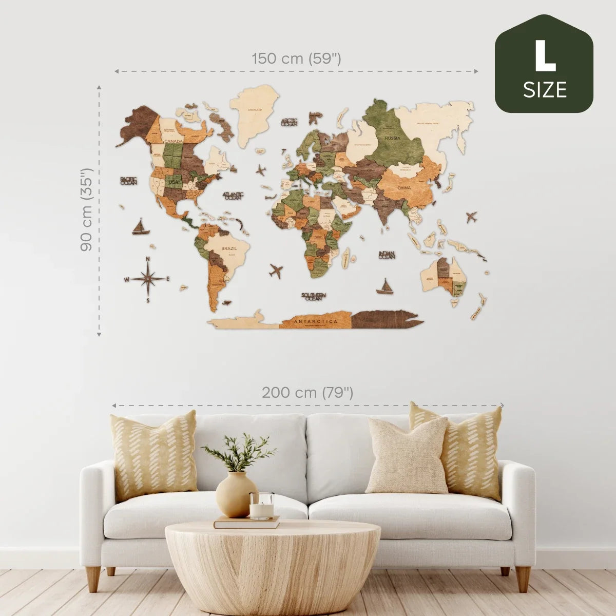 3D Weltkarte aus Holz Natural von Enjoy The Wood