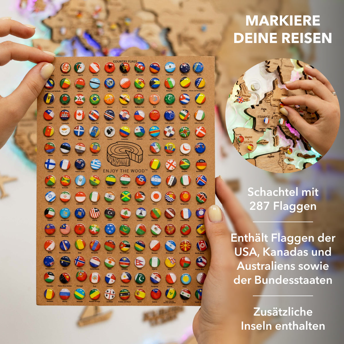 3D LED Wooden World Map 2.0 - Gold