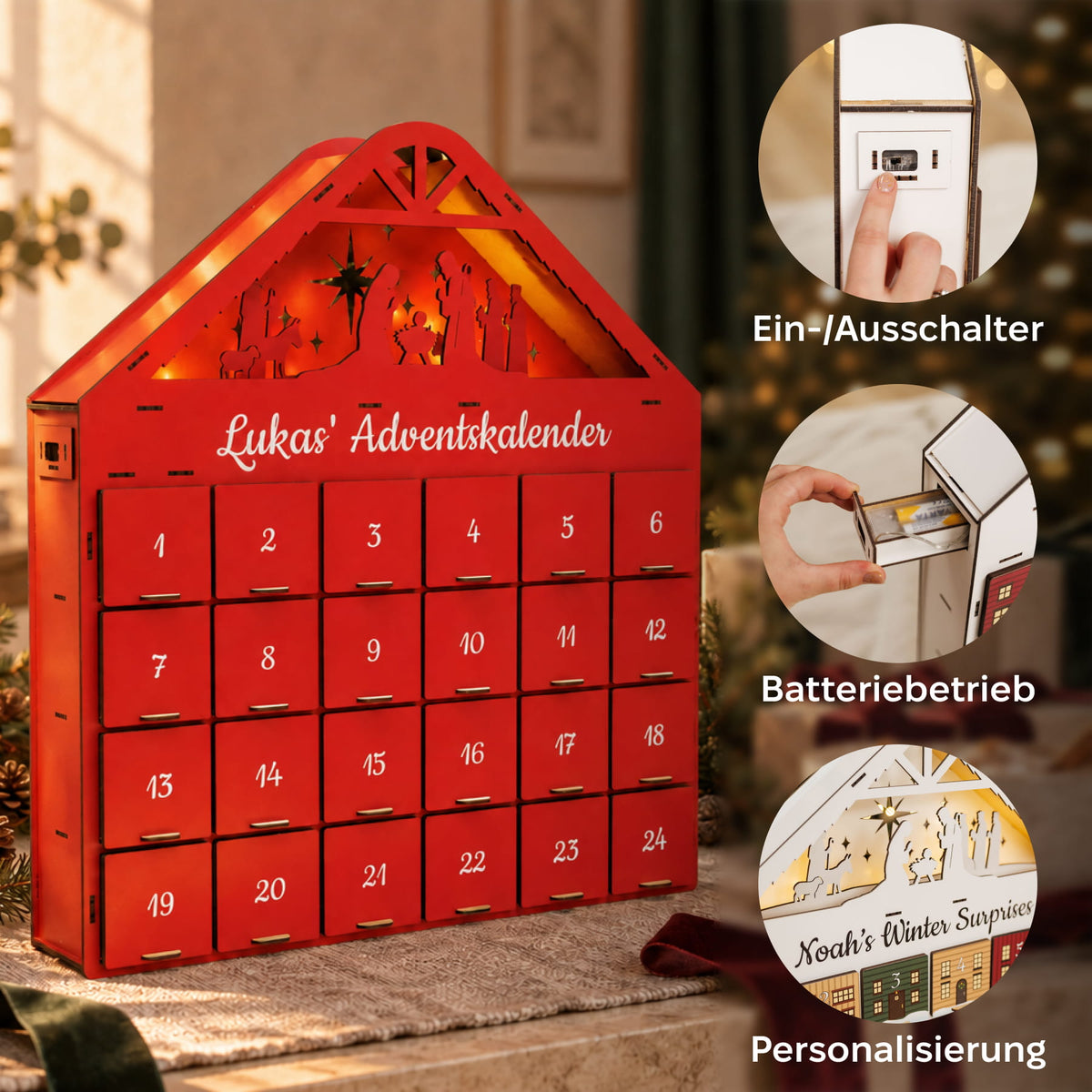 Adventskalender zum Befüllen - Rot
