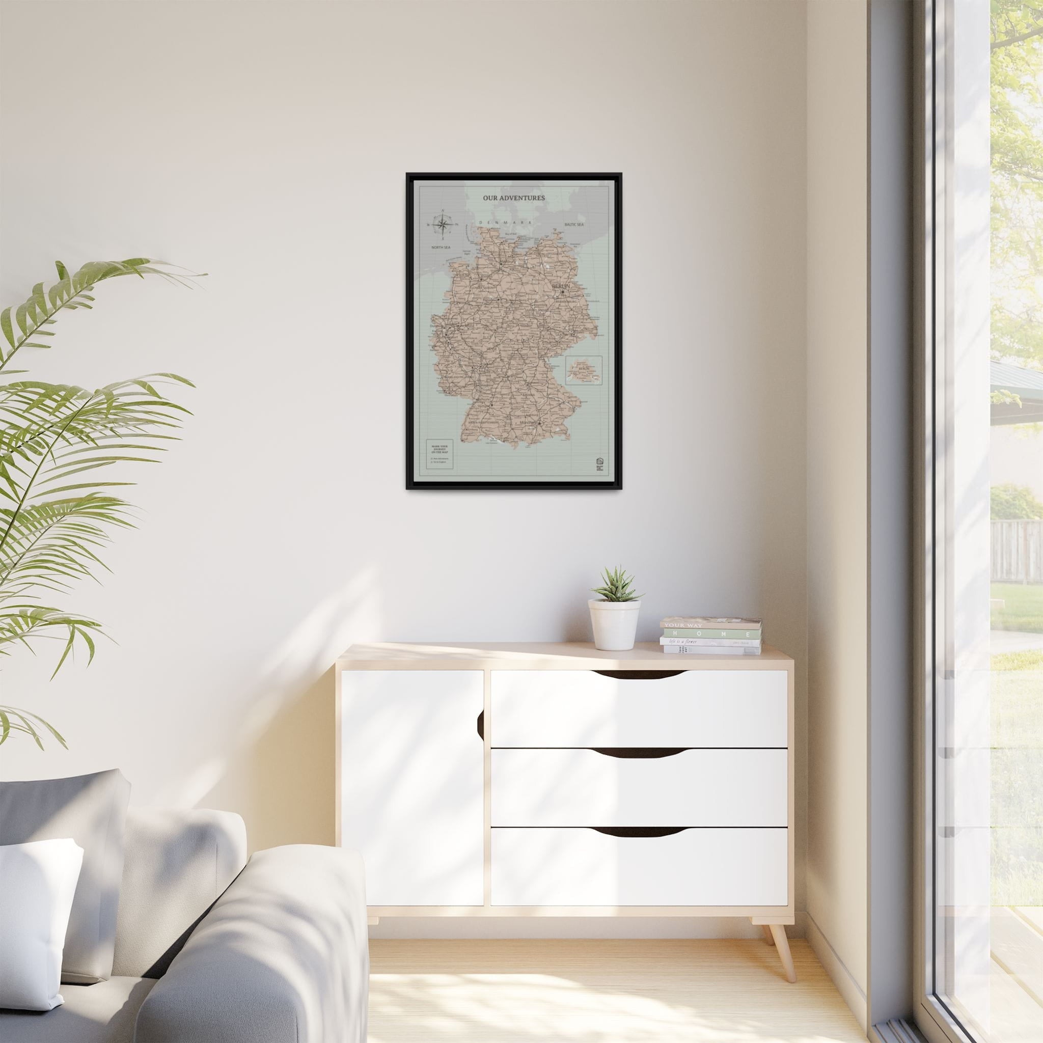 Wooden map of Germany on canvas - Antique
