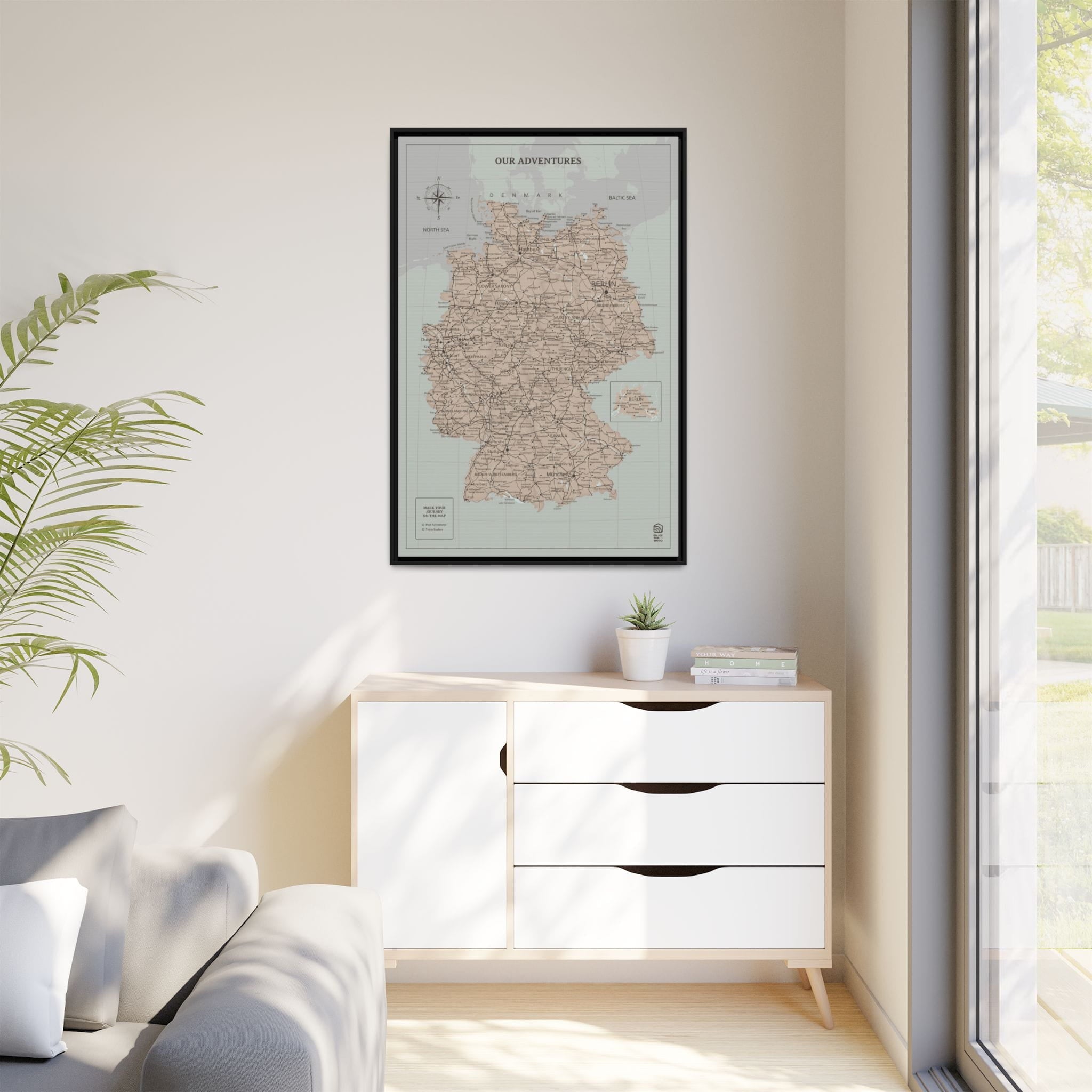 Wooden map of Germany on canvas - Antique