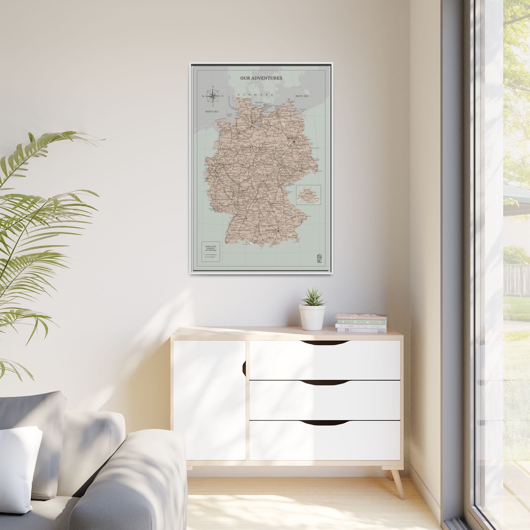 Wooden map of Germany on canvas - Antique