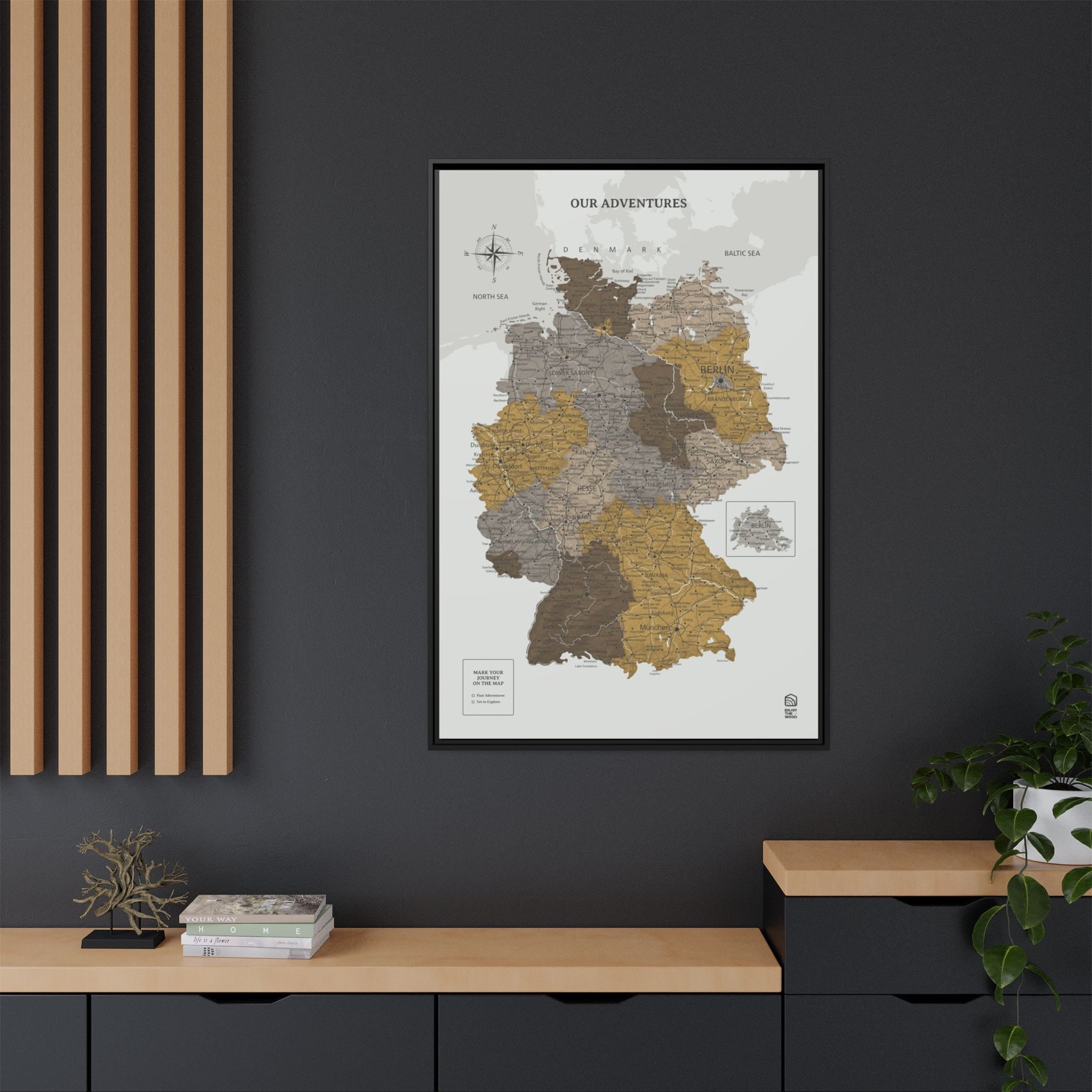 Wooden Map of Germany on Canvas - Desert
