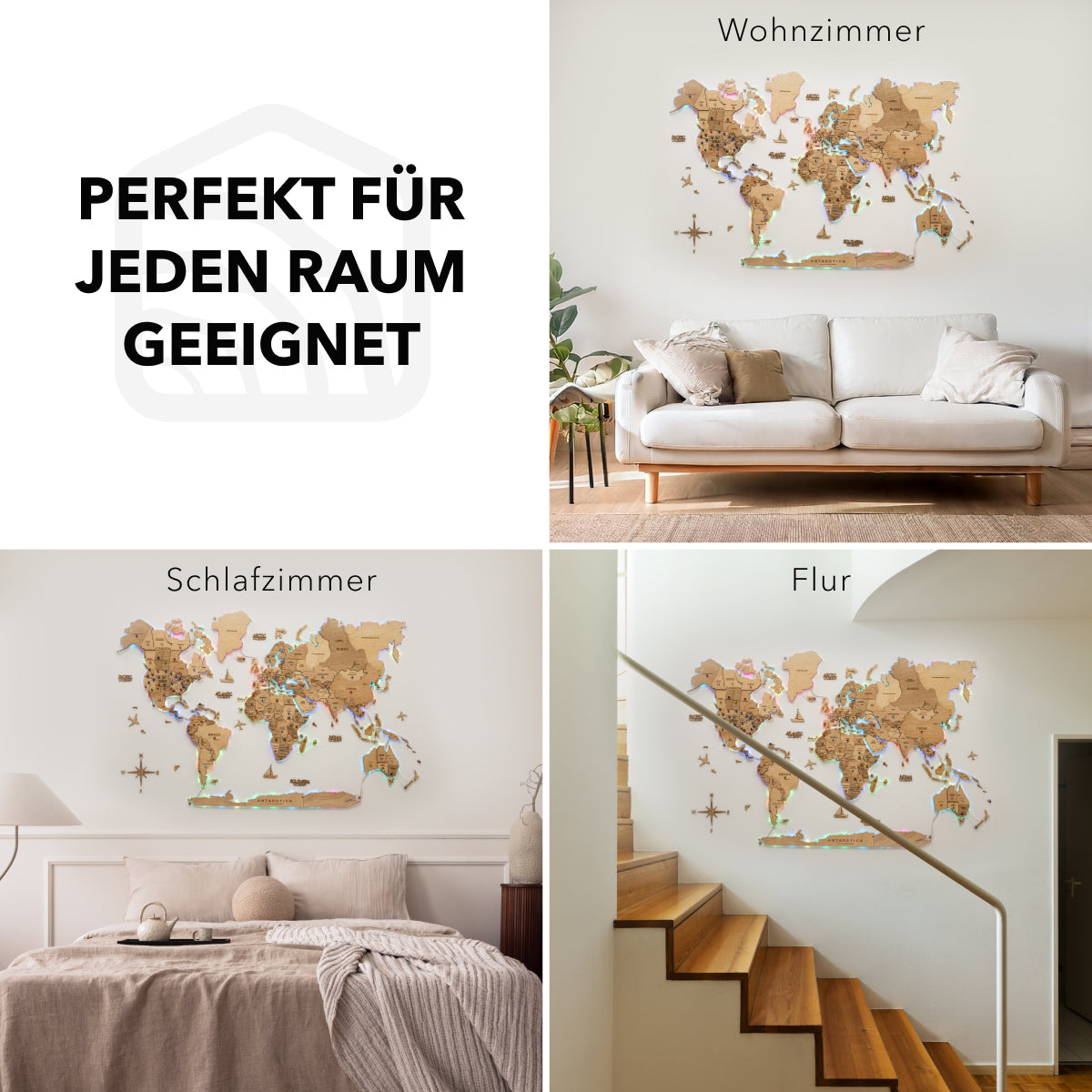 3D LED Wooden World Map 2.0 - Gold