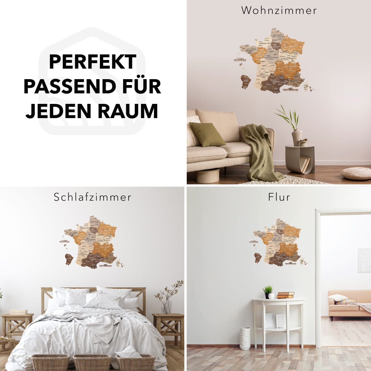 Holzkarte Frankreich – Multicolor