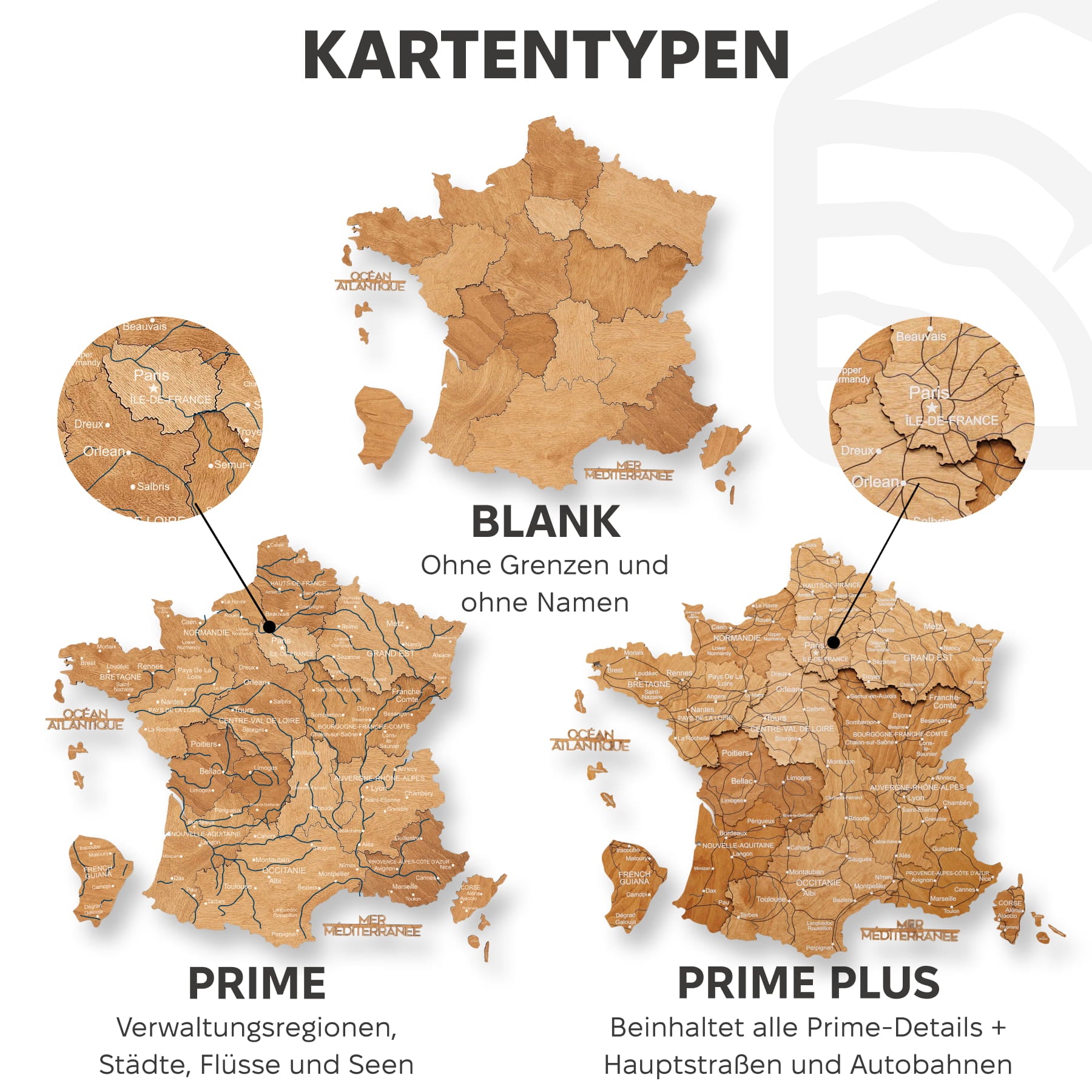 Holzkarte Frankreich – Eiche