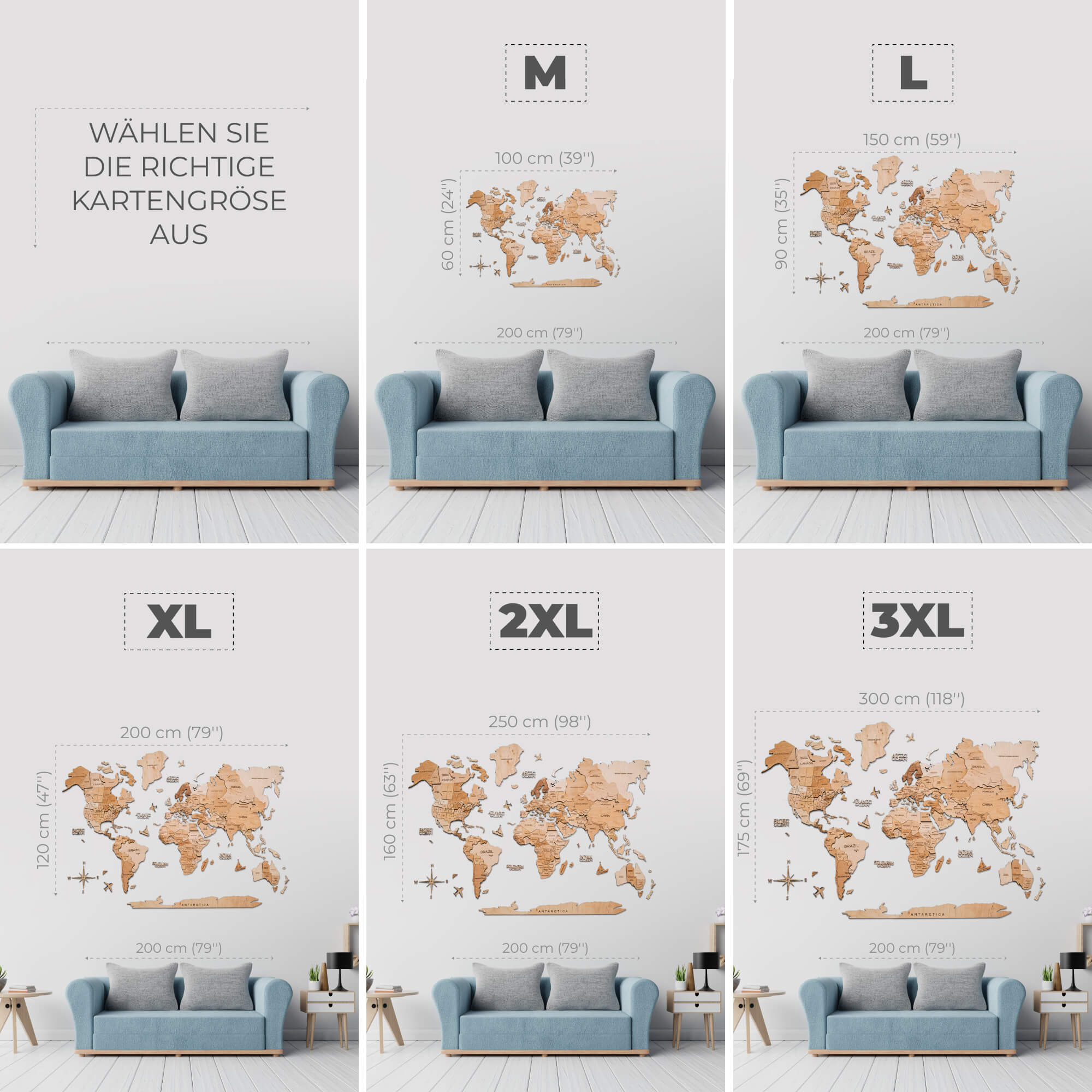 3D LED-HolzWeltkarte 3.0 Hell