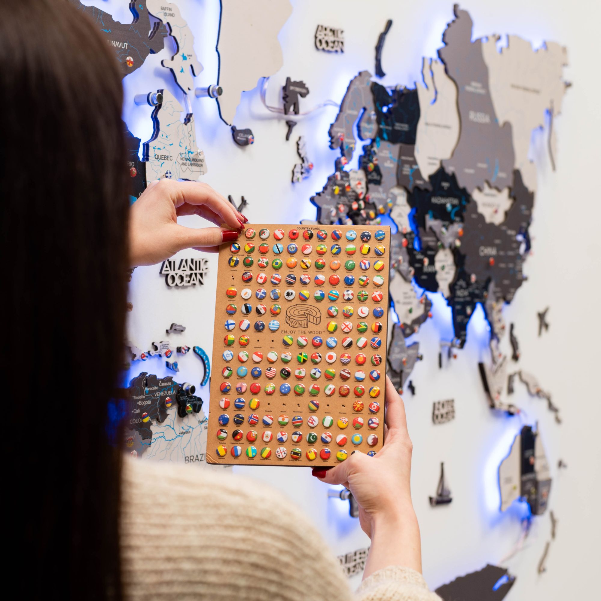 LED Holz Weltkarte Nordik