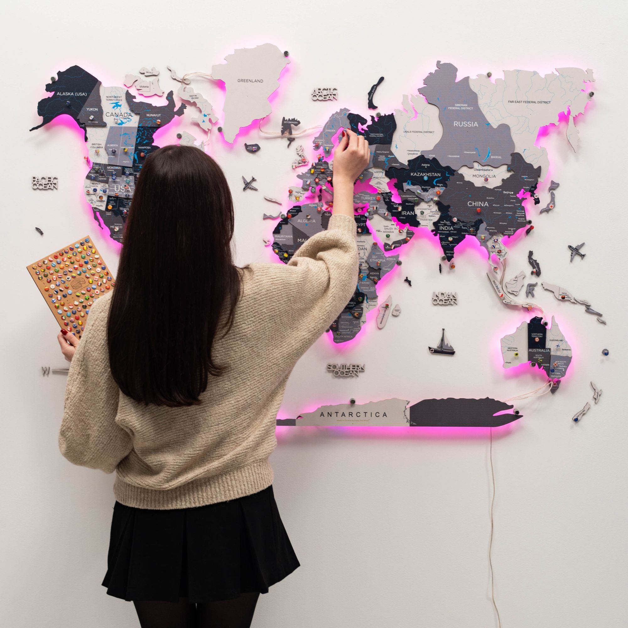 LED Holz Weltkarte Nordik