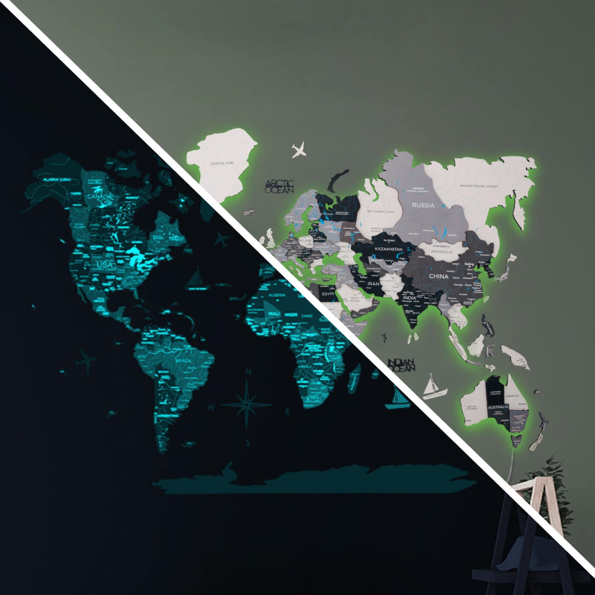 LED Holz Weltkarte Nordik