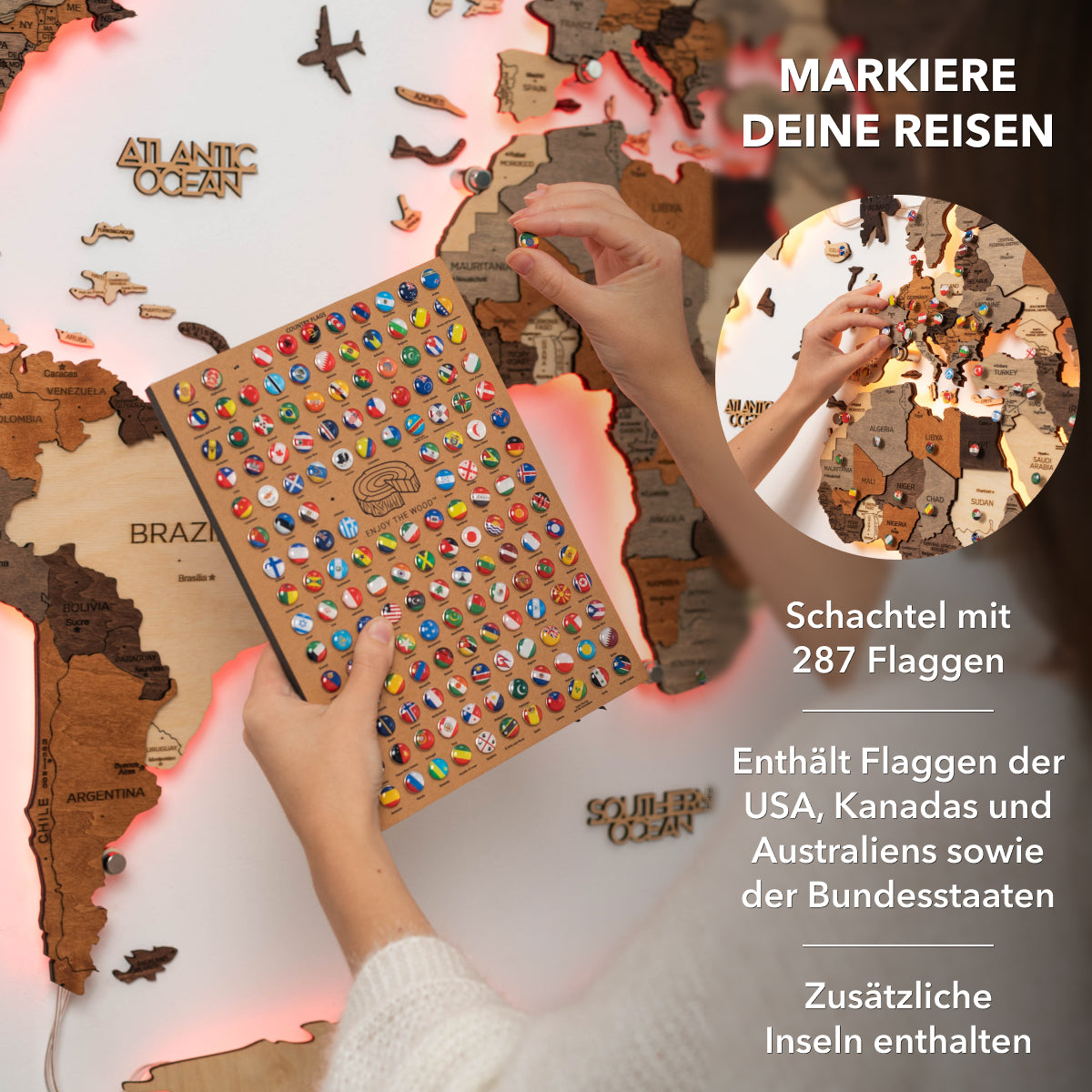 3D LED-HolzWeltkarte 3.0 Multicolor