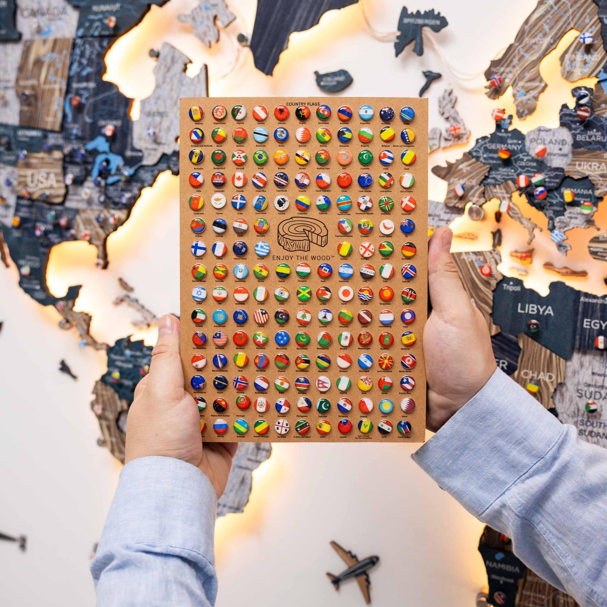 3D-LED / Luminous Holz-Weltkarte 3.0 – Mystery