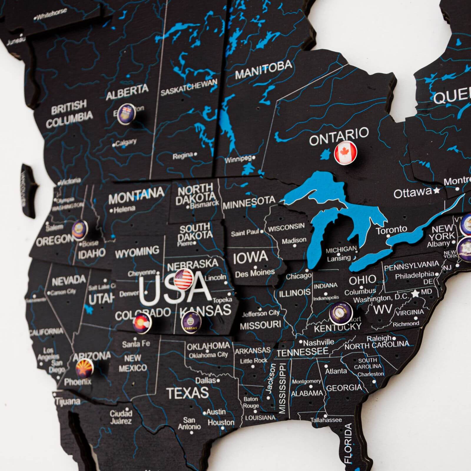 3D Wooden World Map Midnight