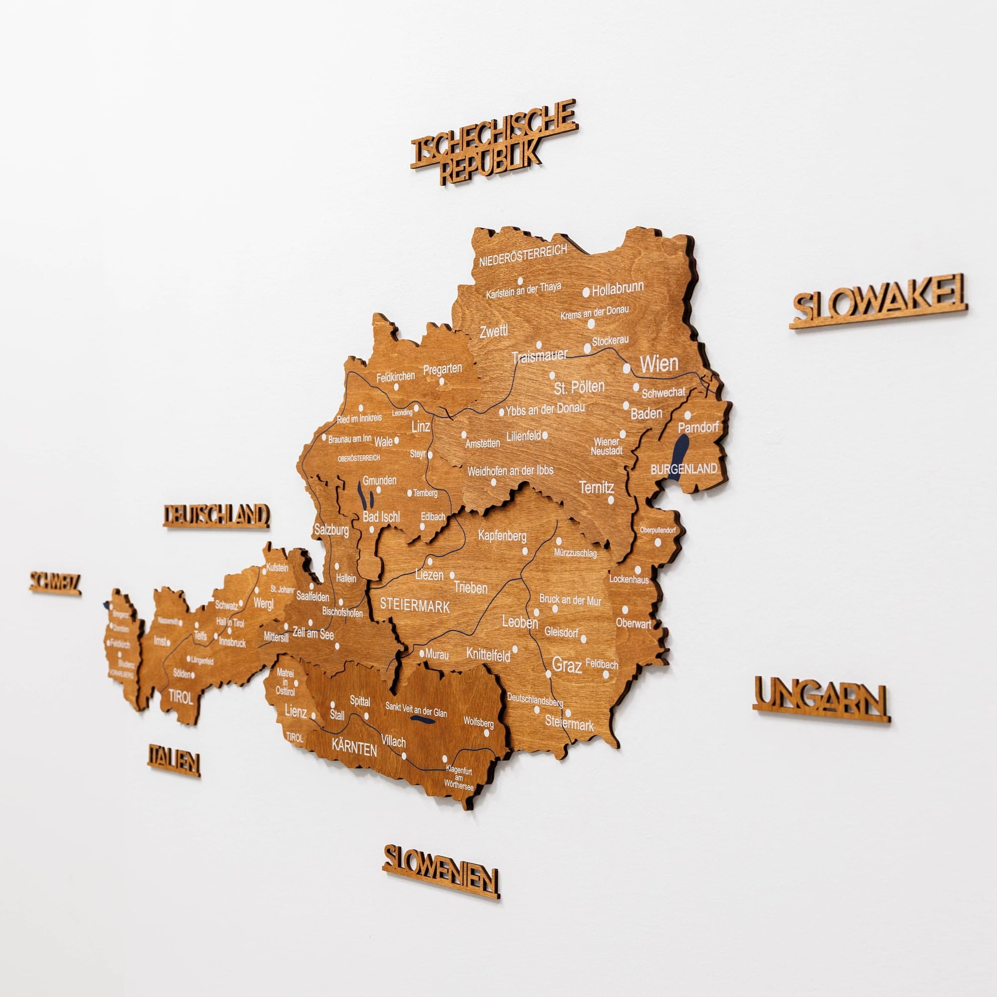 3D Austria Wooden Map Oak