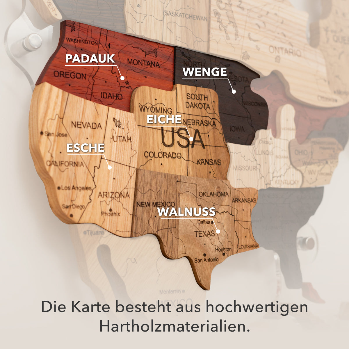 3D Massivholz-Weltkarte
