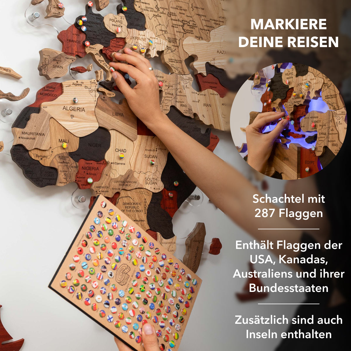 3D Massivholz-Weltkarte