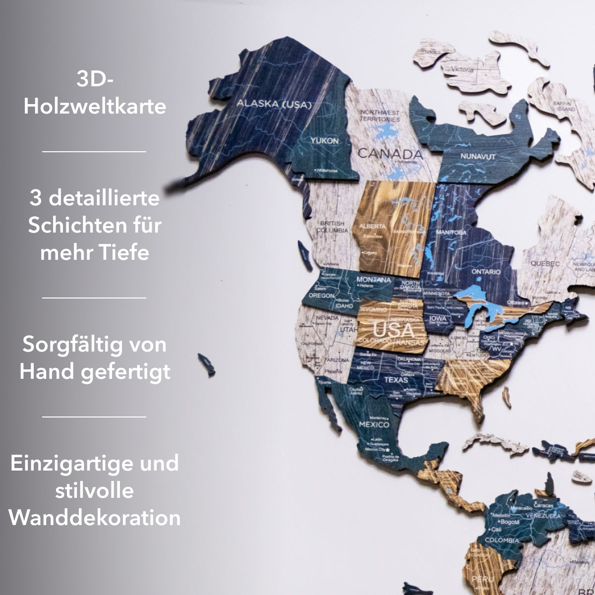 Weltkarte aus Holz Mystery