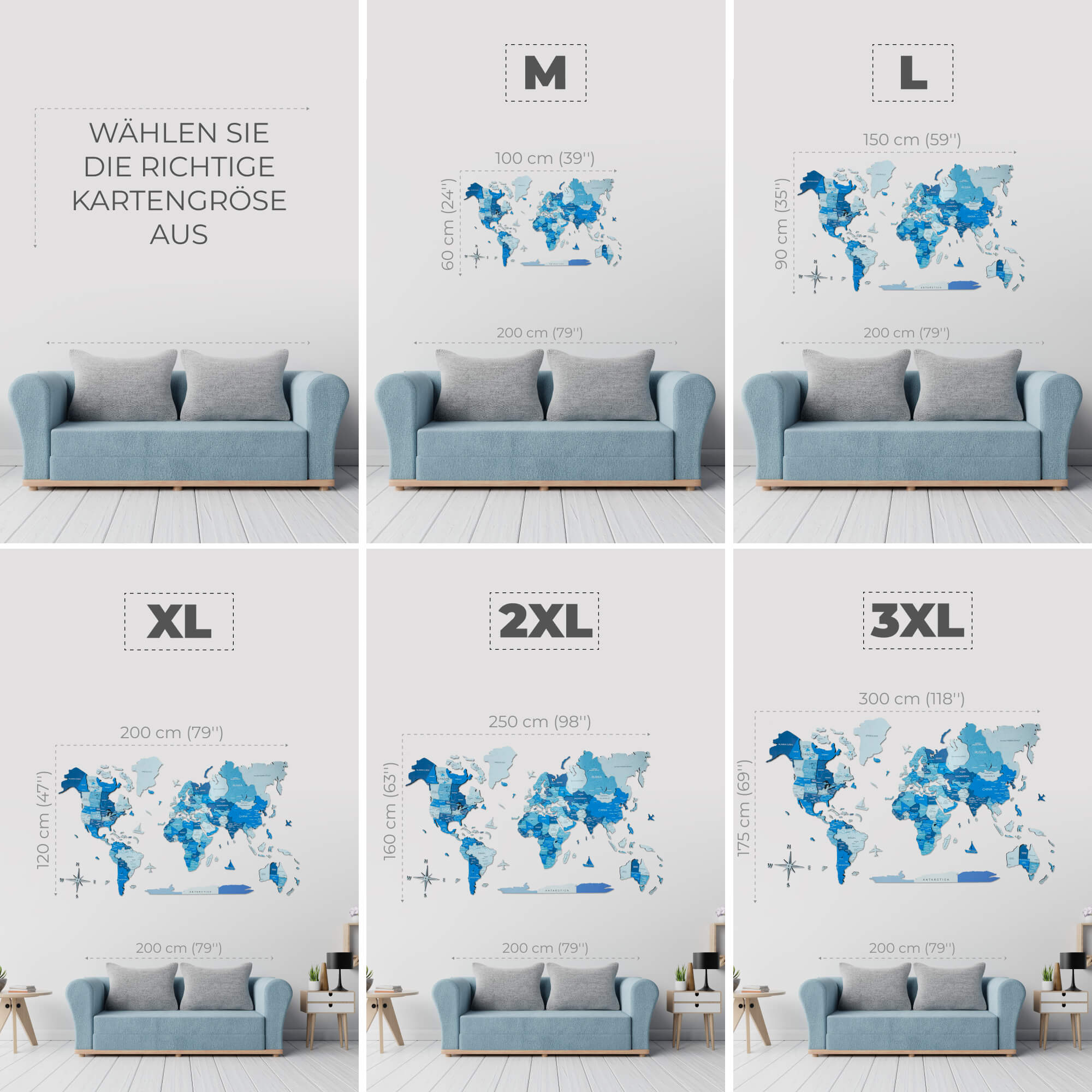 3D leuchtende/magnetische farbige Weltkarte aus Holz Azure