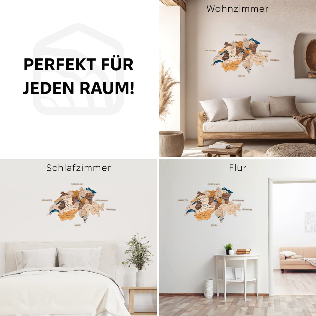 3D Schweizkarte aus Holz – Multicolor