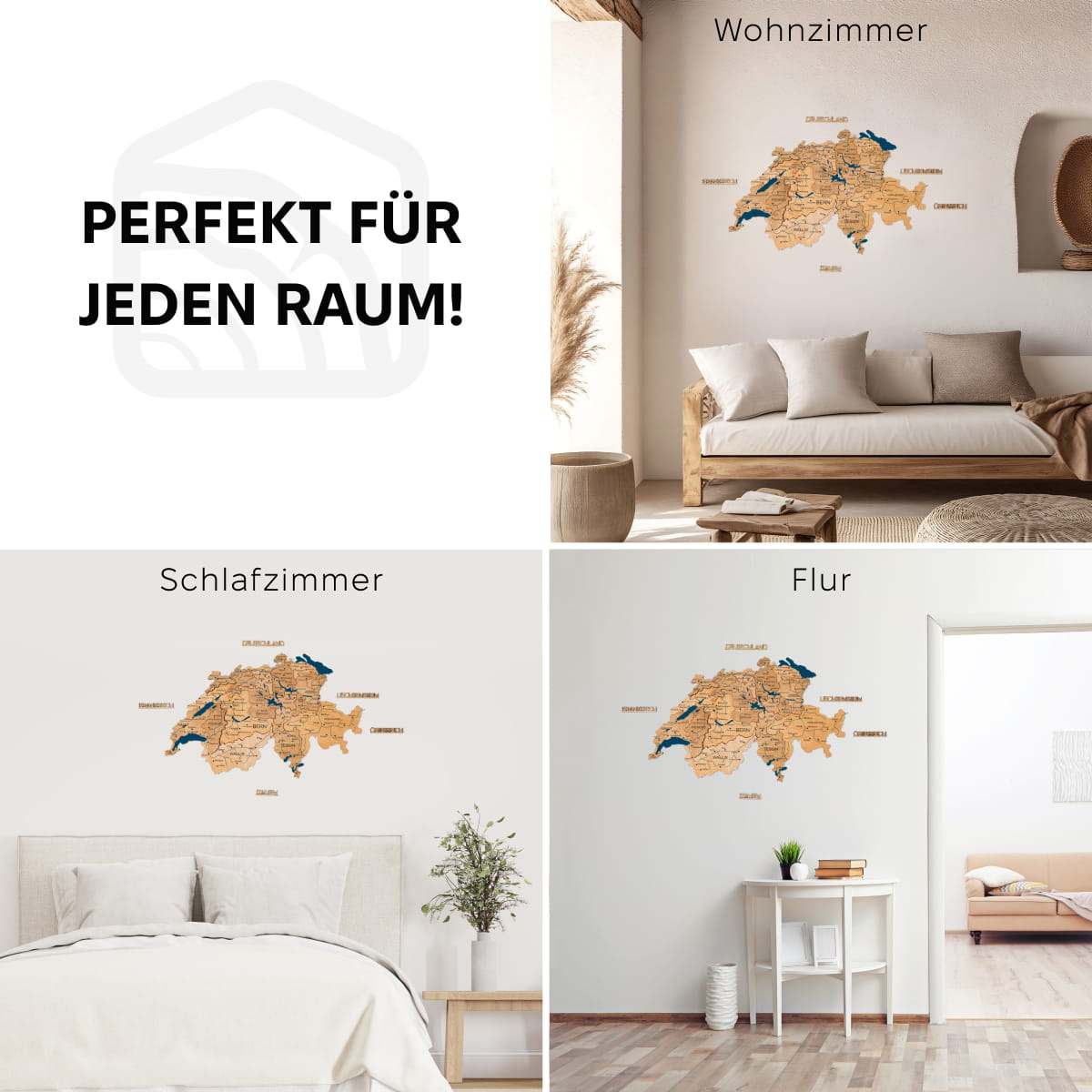 3D Wooden Map of Switzerland - Gold