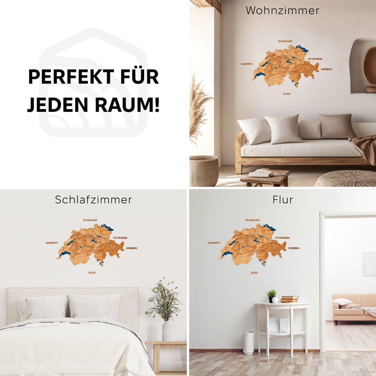 3D Wooden Map of Switzerland – Oak