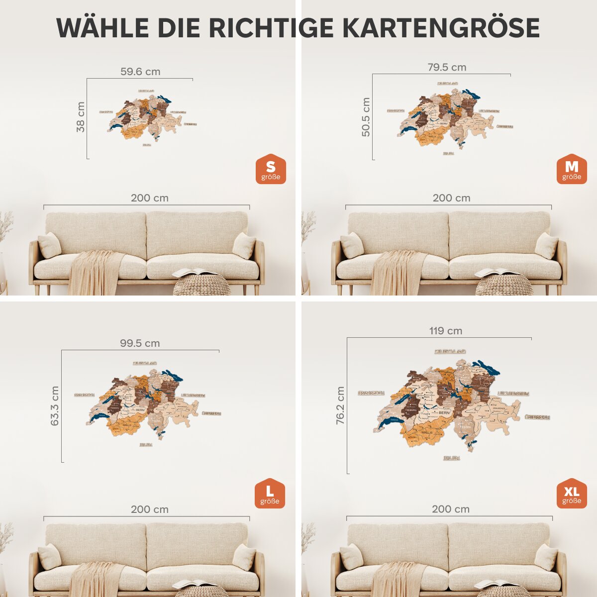 3D Schweizkarte aus Holz – Multicolor