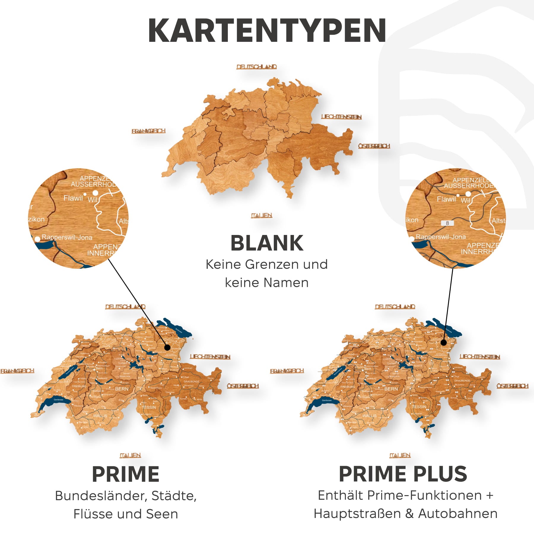 3D Wooden Map of Switzerland – Oak