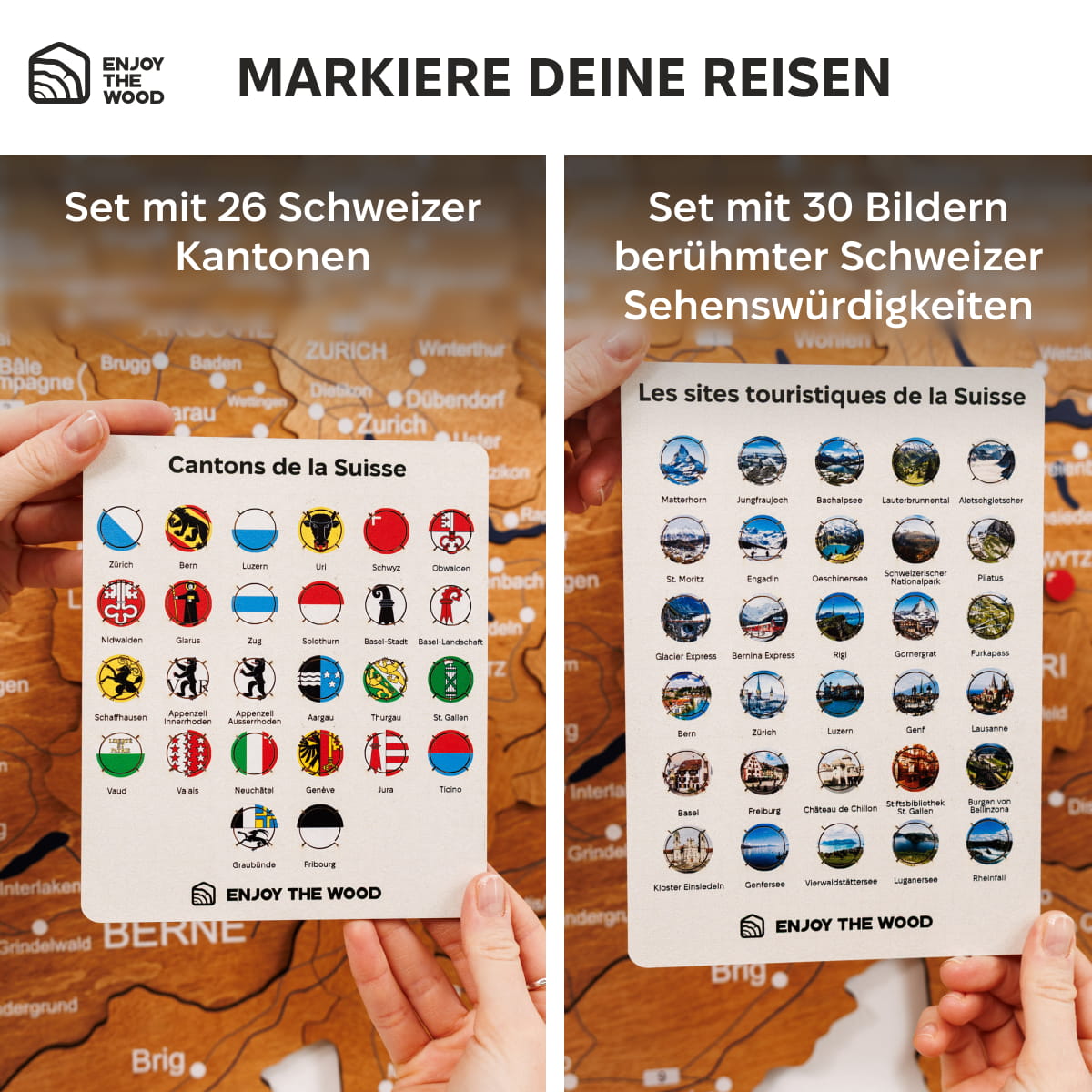 3D Wooden Map of Switzerland – Oak