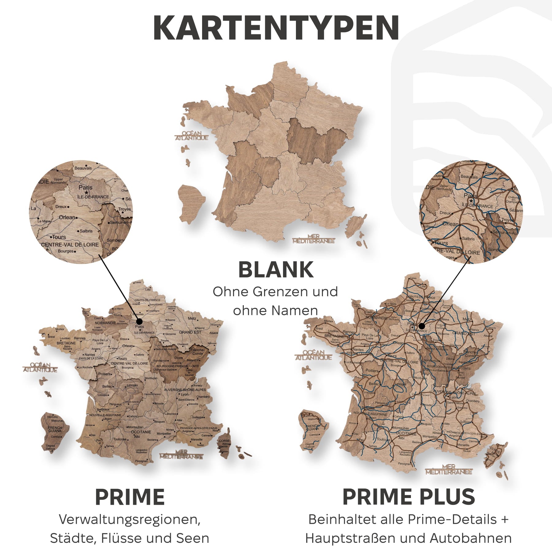 Holzkarte von Frankreich – Terra