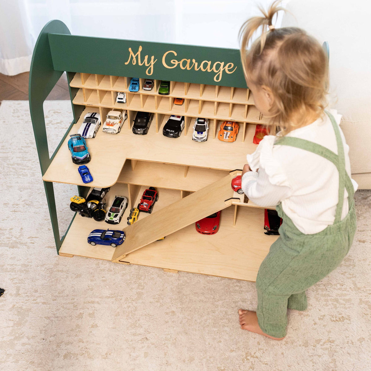 Holz-Parkgarage für Kinder - Grün