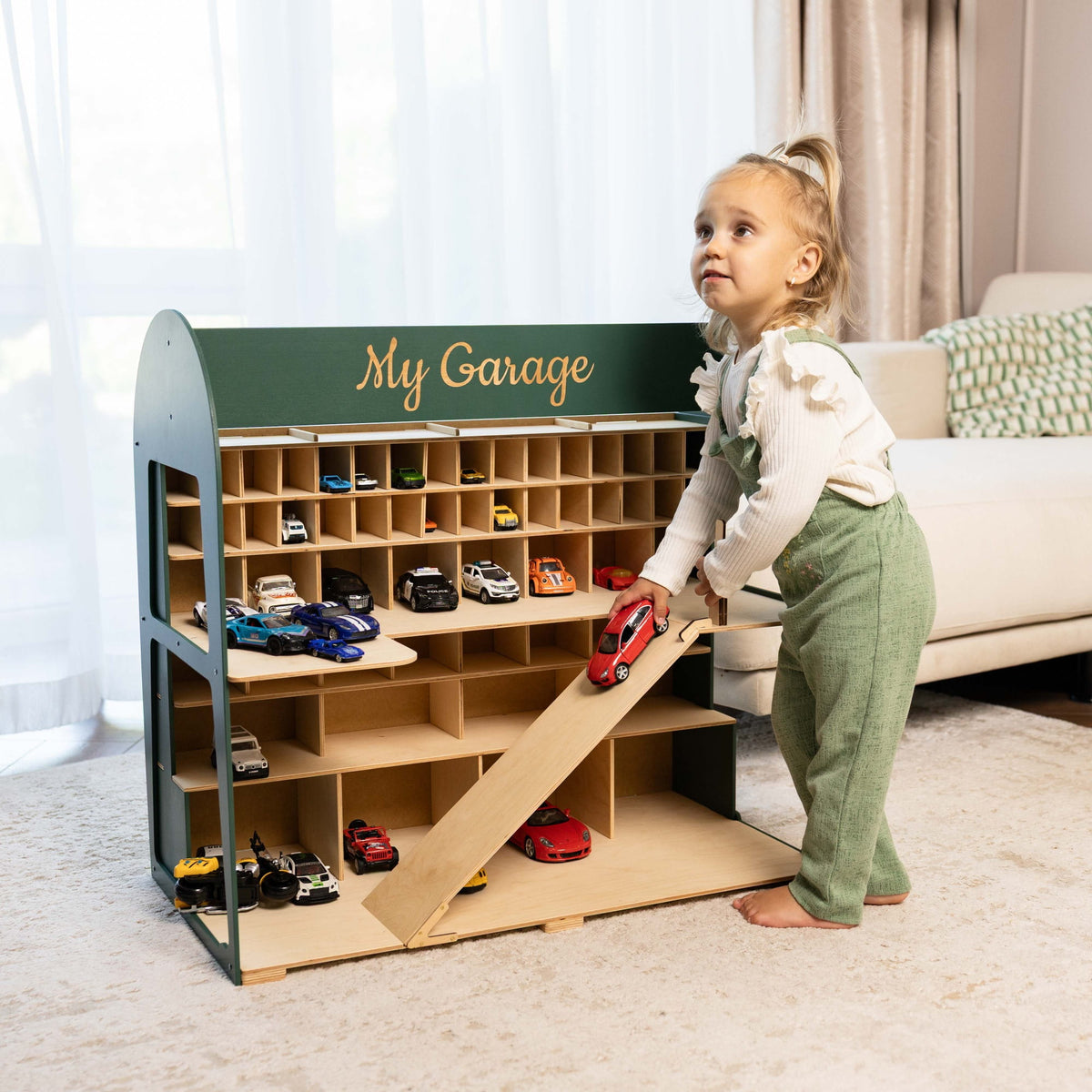 Holz-Parkgarage für Kinder - Grün