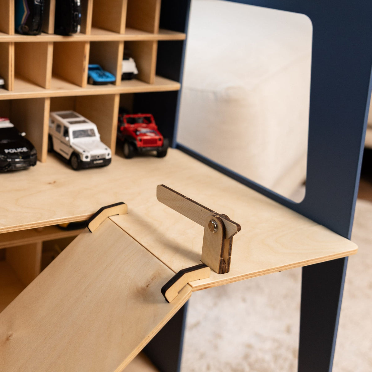 Holz-Parkgarage für Kinder - Navyblau