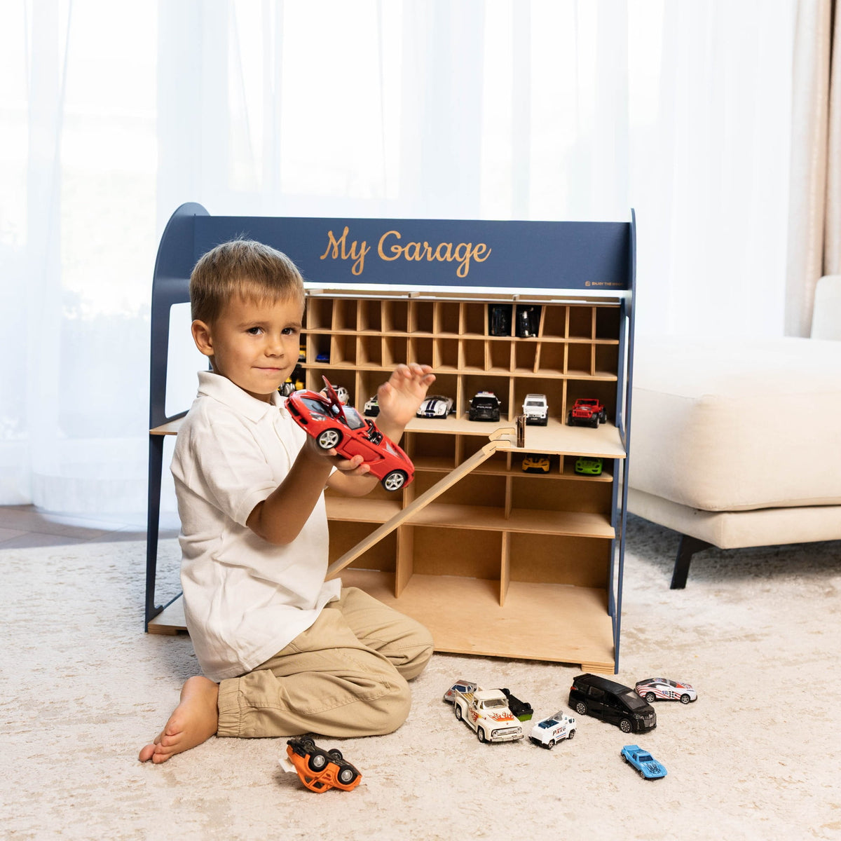 Holz-Parkgarage für Kinder - Navyblau