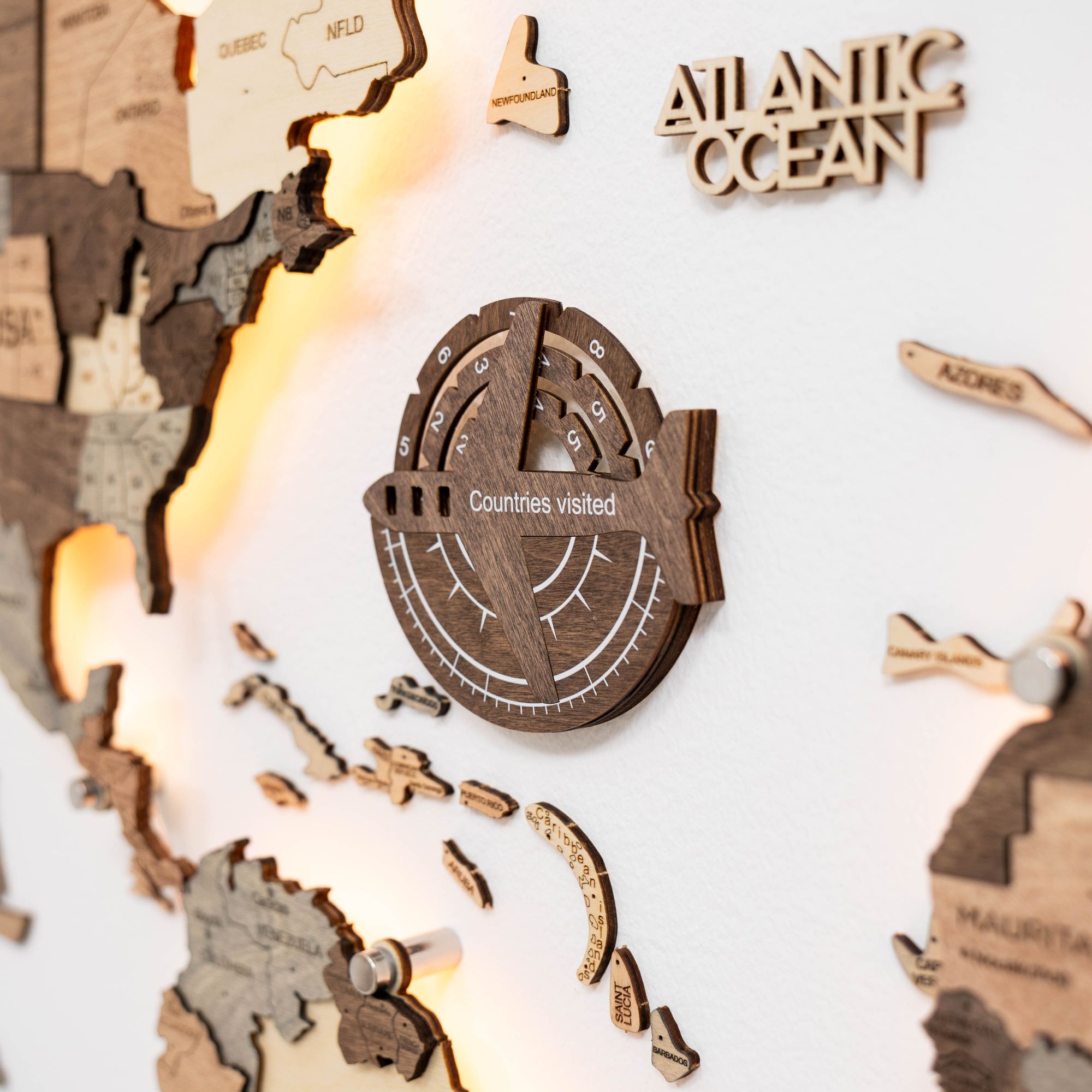 Reisetracker 3D Weltkarte aus Holz