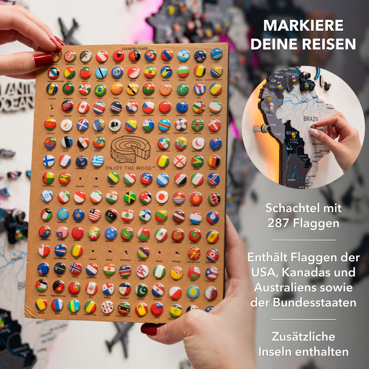 LED Holz Weltkarte Nordik