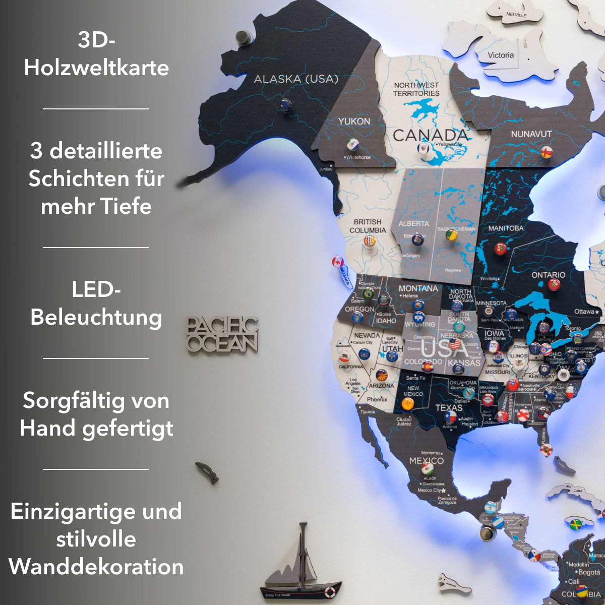 LED Holz Weltkarte Nordik