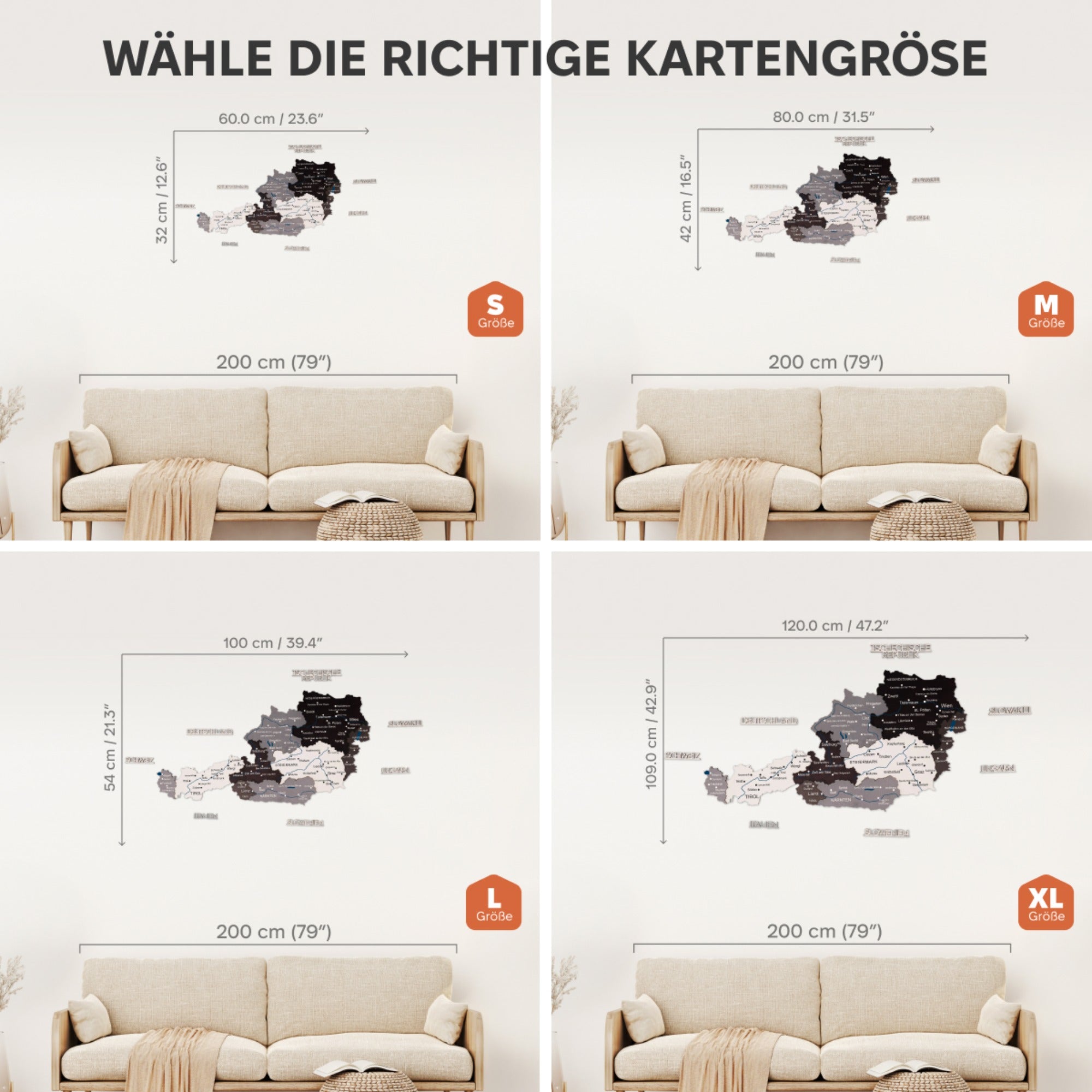 3D Österreich Holzkarte Nordik