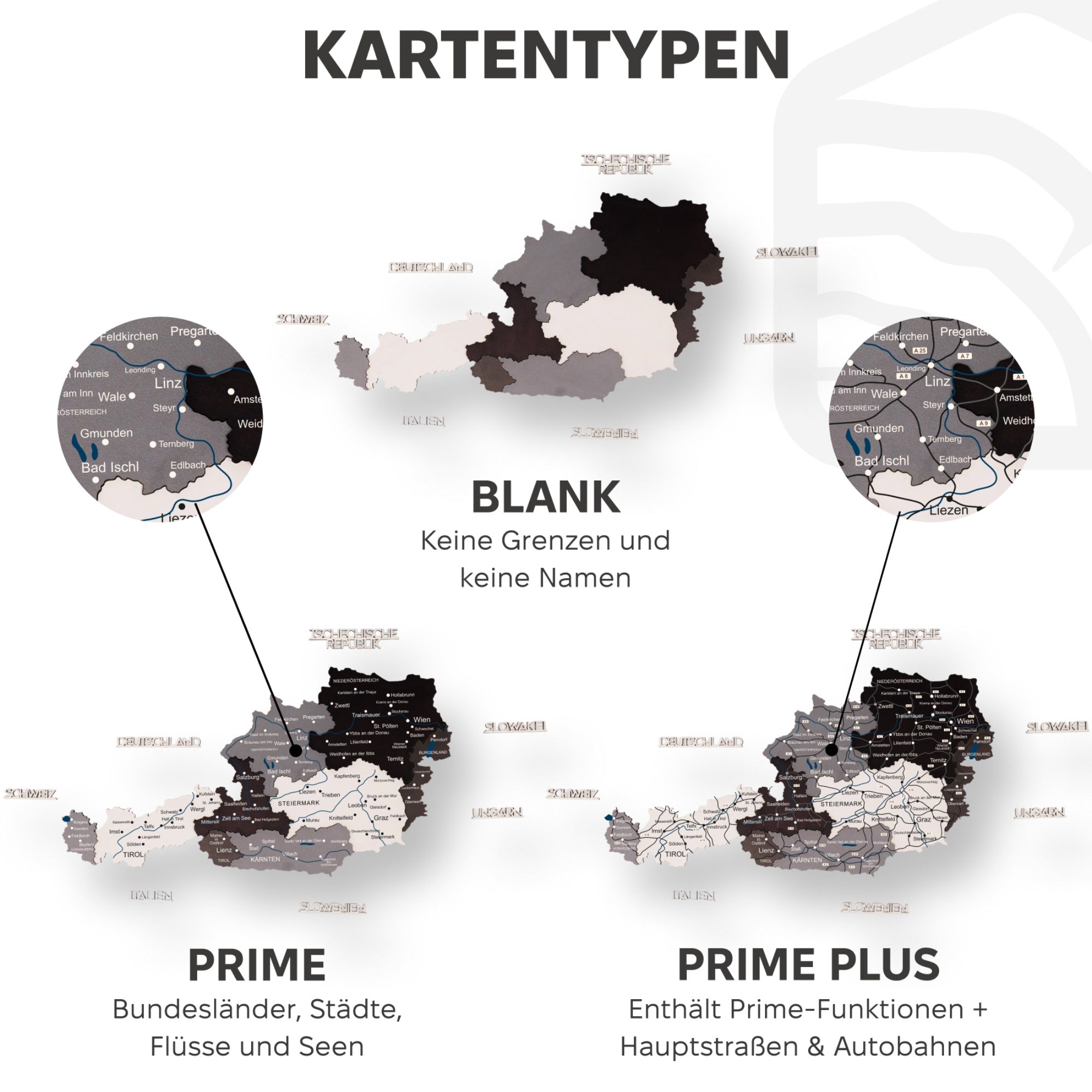 3D Österreich Holzkarte Nordik