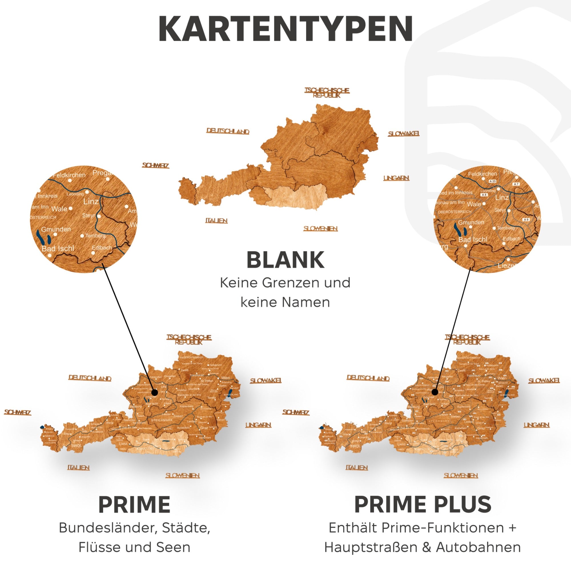 3D Austria Wooden Map Oak