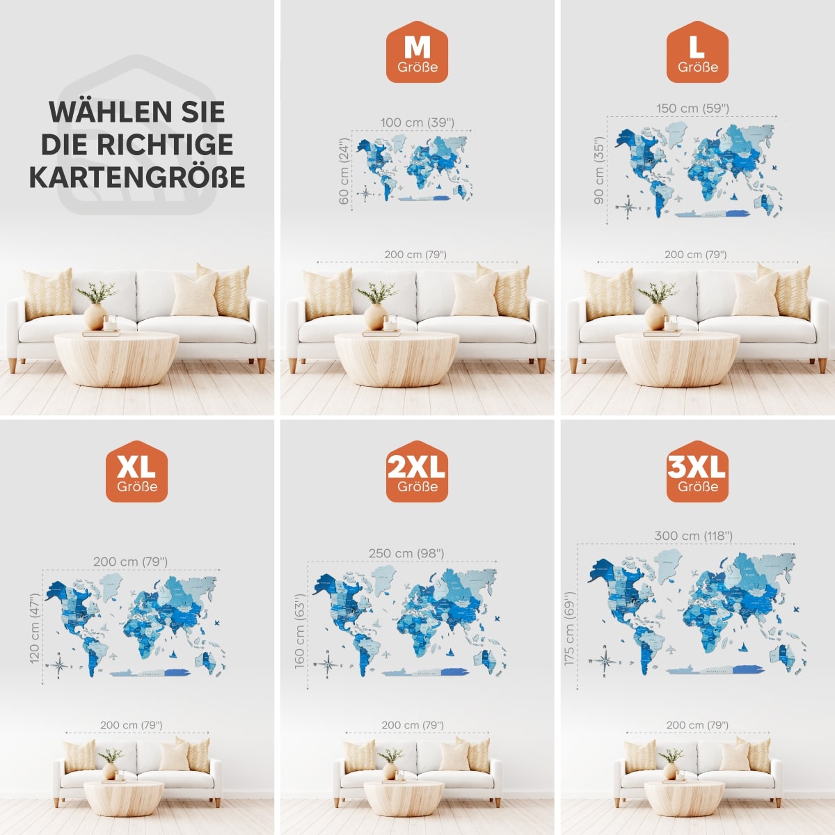3d weltkarte aus holz azurblau