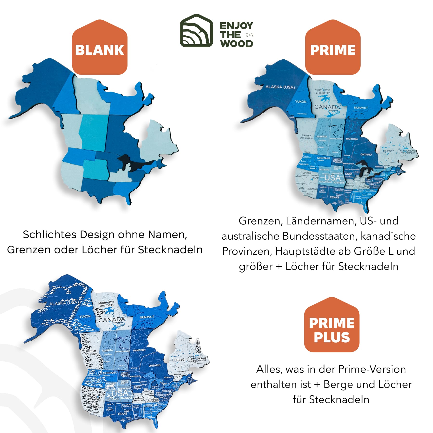 3d weltkarte aus holz azurblau