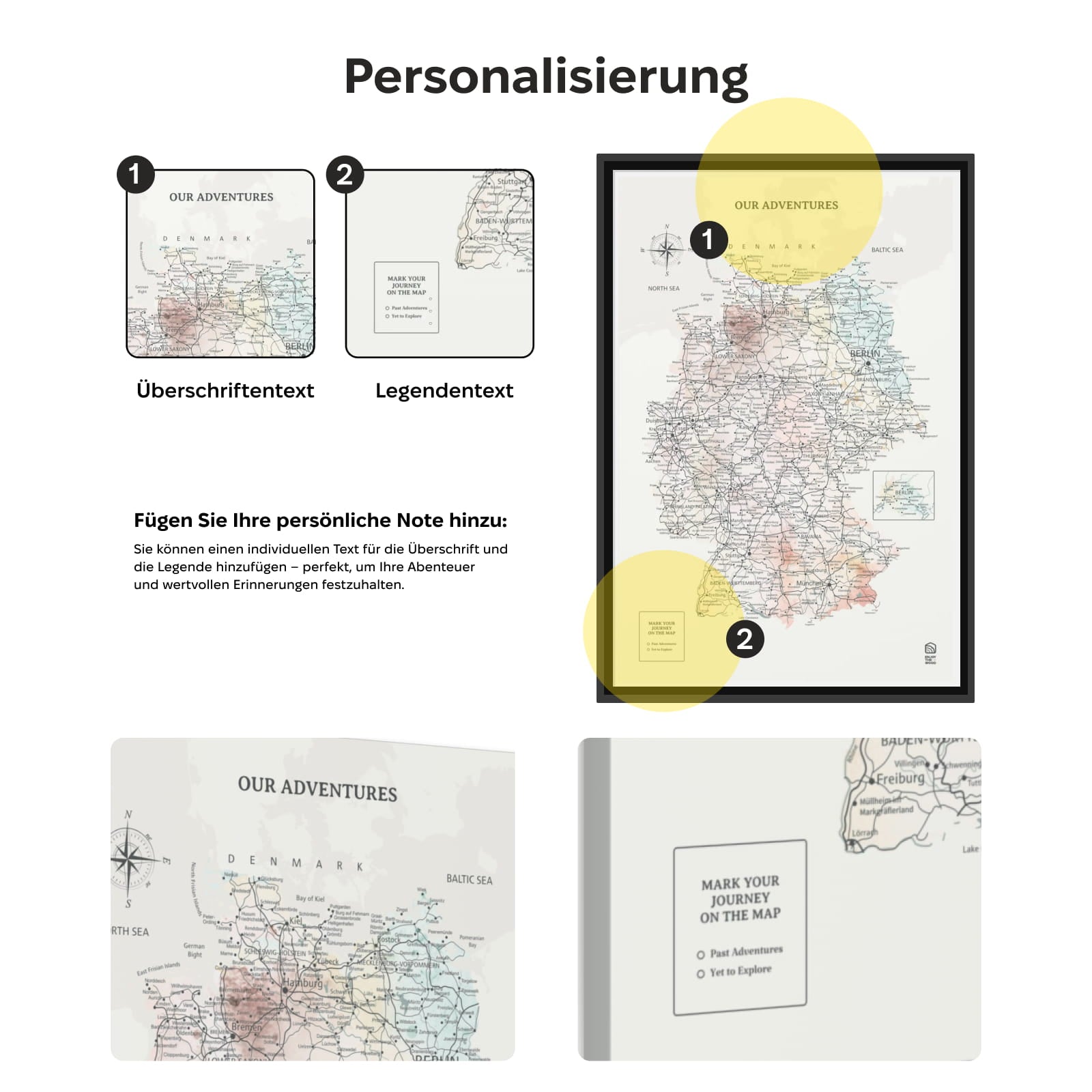 Wooden map of Germany on canvas - Colorful