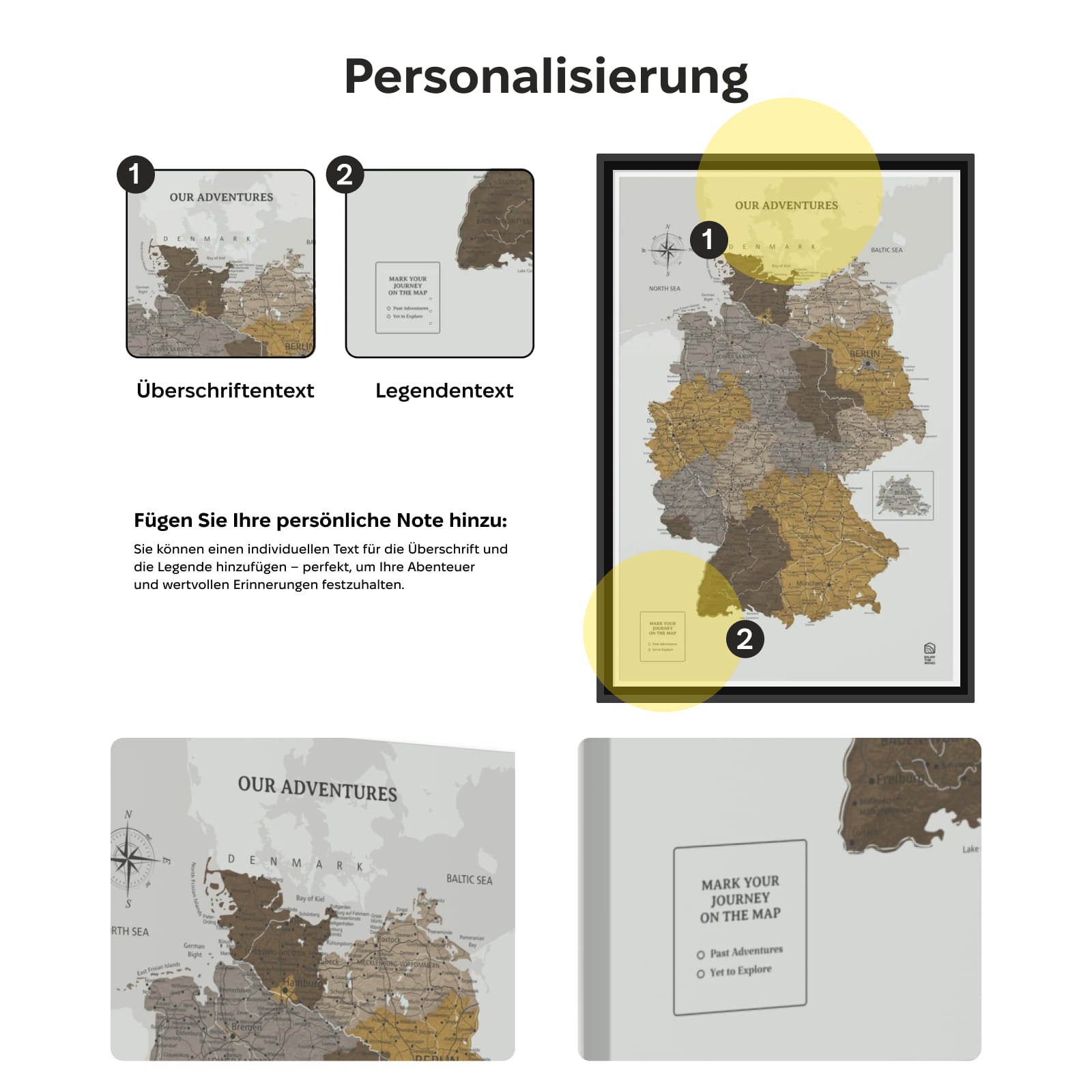 Wooden Map of Germany on Canvas - Desert