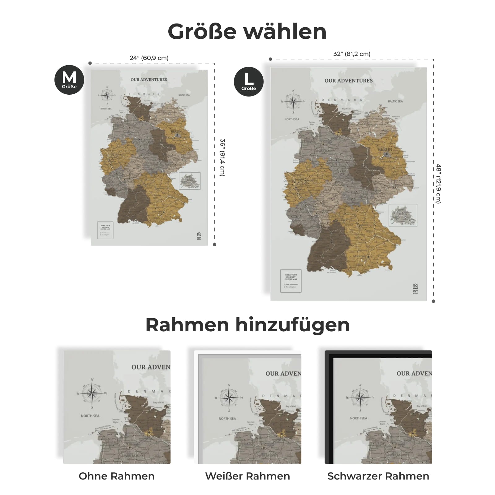 Wooden Map of Germany on Canvas - Desert