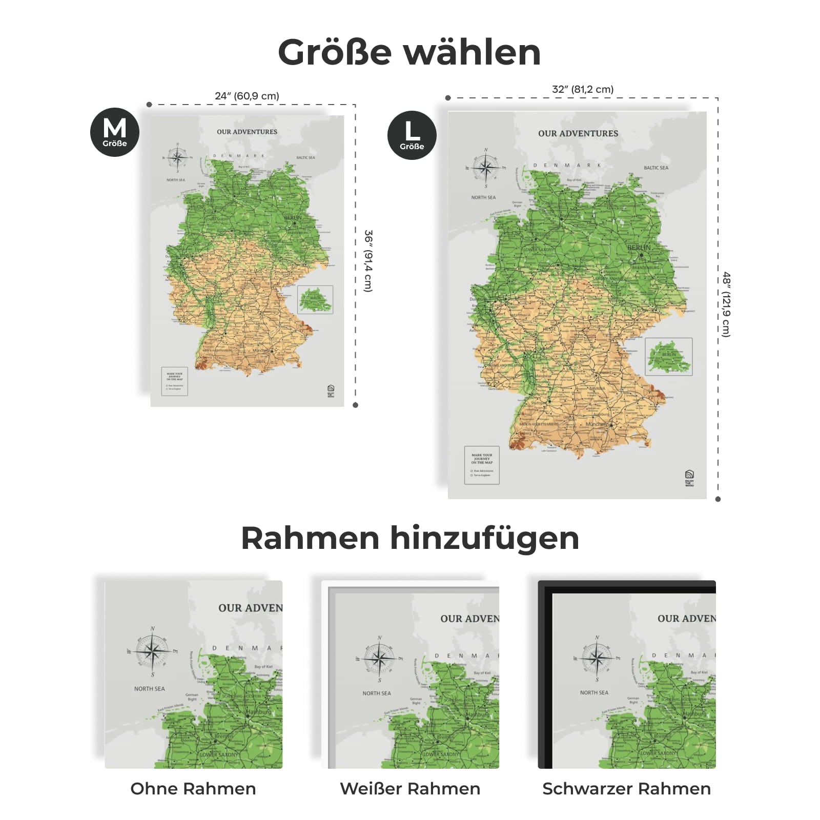Wooden map of Germany on canvas - Physical