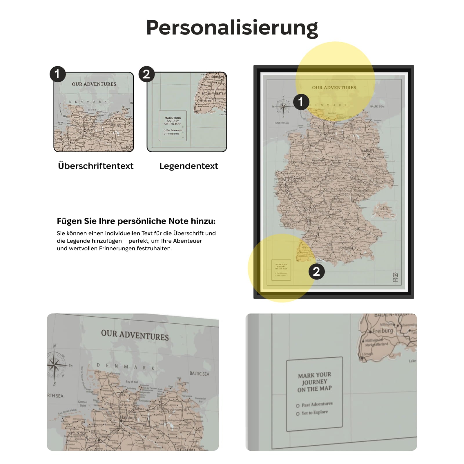 Wooden map of Germany on canvas - Antique